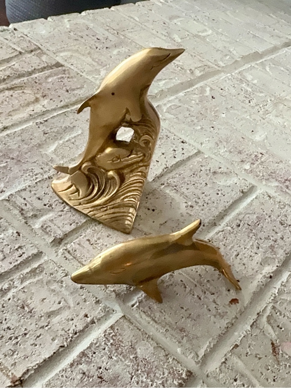 Vintage Mid Century Brass Dolphin Bookend & Figurine